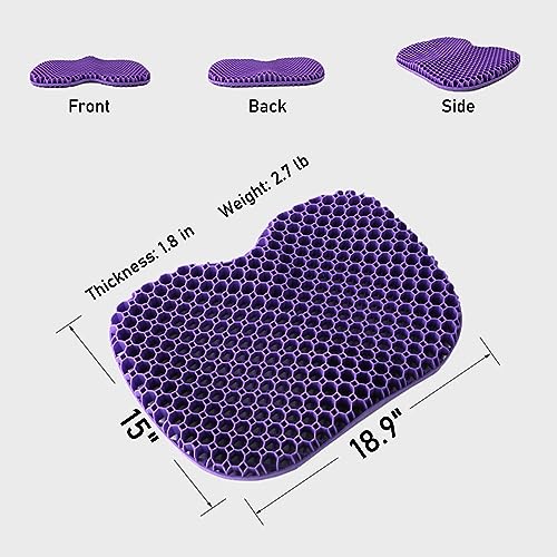 Found Notice 3D Gel Seat Cushion，Cooling & Soft & Breathable，for Office Chairs, Car Seat Cushion for Long Sitting, Wheelchair Pads for Tailbone Pressure Relief Butt & Back Pain, Purple/Black