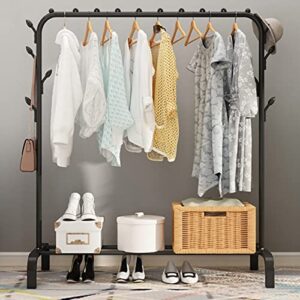iron clothing rack with good load-bearing, garment rack with bottom shelves, sturdy coat rack for hanging and drying clothes, shirts and blanket, 59.06" x 43.31" x 16.93" (black)