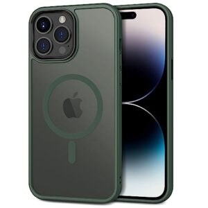 cacoe magnetic case for iphone 14 pro 6.1 inch-compatible with magsafe & magnetic car phone mount,anti-fingerprint tpu thin phone cases cover protective shockproof (dark green)
