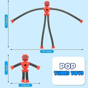 XONTEUS 4PCS Telescopic Robot Suction Cup Toy, Pop Tubes Fidget Toys 2023 for ADHD Autism Ages 3 4 5 6 7 8,Toddler Travel Toy Gifts Idea,Girl & Boy Unique Christmas Stocking Stuffers for Kids