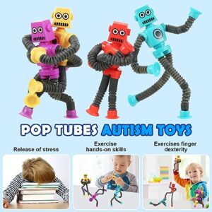 XONTEUS 4PCS Telescopic Robot Suction Cup Toy, Pop Tubes Fidget Toys 2023 for ADHD Autism Ages 3 4 5 6 7 8,Toddler Travel Toy Gifts Idea,Girl & Boy Unique Christmas Stocking Stuffers for Kids