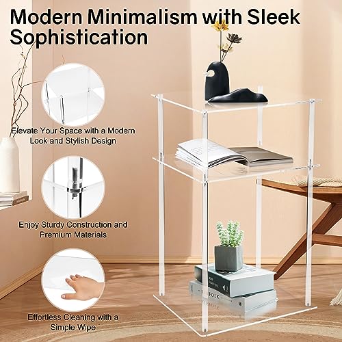 Joogto Acrylic Side Table, Clear 3-Tier Acrylic End Table with Stainless Steel Bracket, Acrylic Nightstand Beside Acrylic Coffee Table for Small Spaces Living Room/Office/Hallway/Bedroom/Balcony