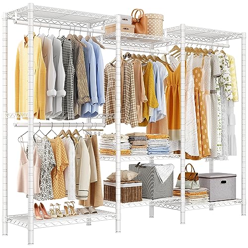 Raybee White Clothing Rack, Heavy Duty Clothes Rack Load 830Lbs, Clothes Racks for Hanging Clothes Rack, Metal Freestanding Closet Wardrobe Rack, Garment Rack Heavy Duty Clothing Rack,77"H x69"W x16"D