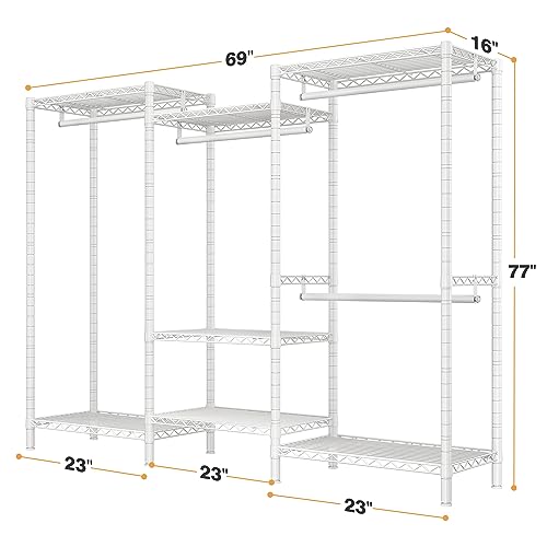 Raybee White Clothing Rack, Heavy Duty Clothes Rack Load 830Lbs, Clothes Racks for Hanging Clothes Rack, Metal Freestanding Closet Wardrobe Rack, Garment Rack Heavy Duty Clothing Rack,77"H x69"W x16"D