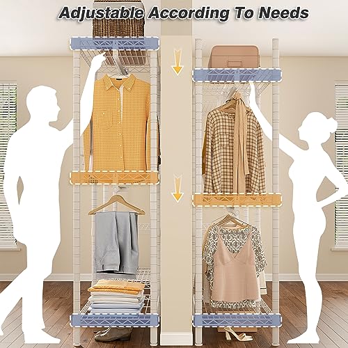 Raybee White Clothing Rack, Heavy Duty Clothes Rack Load 830Lbs, Clothes Racks for Hanging Clothes Rack, Metal Freestanding Closet Wardrobe Rack, Garment Rack Heavy Duty Clothing Rack,77"H x69"W x16"D