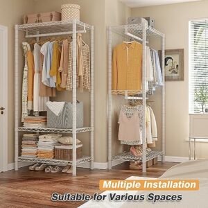 Raybee White Clothing Rack, Heavy Duty Clothes Rack Load 830Lbs, Clothes Racks for Hanging Clothes Rack, Metal Freestanding Closet Wardrobe Rack, Garment Rack Heavy Duty Clothing Rack,77"H x69"W x16"D