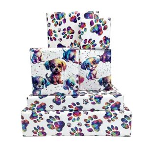 dtiafu dog wrapping paper - colorful paw wrapping paper for boys girls kids birthday baby shower holiday - 20 x 28inch per sheet(8 sheet folded flat)