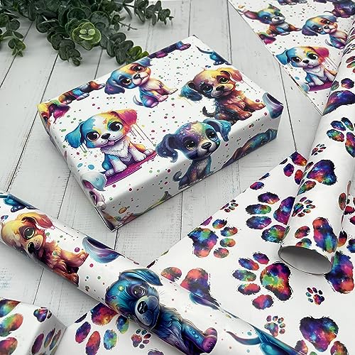 Dtiafu Dog Wrapping Paper - Colorful Paw Wrapping Paper for Boys Girls Kids Birthday Baby Shower Holiday - 20 X 28inch Per Sheet(8 Sheet Folded Flat)