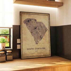 south carolina map print south carolina map usa map art south carolina city road map poster vintage gift map