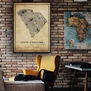 South Carolina Map Print South Carolina Map USA Map Art South Carolina City Road Map Poster Vintage Gift Map