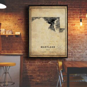 Maryland Vintage Map Print Maryland Map USA Map Art Maryland City Road Map Poster Vintage Gift Map