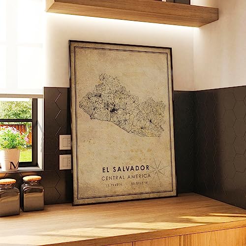 El Salvador Vintage Map Print El Salvador Map Central America Map Art El Salvador City Road Map Poster Vintage Gift Map