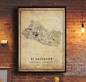 el salvador vintage map print el salvador map central america map art el salvador city road map poster vintage gift map