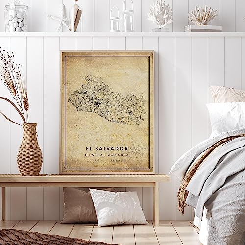 El Salvador Vintage Map Print El Salvador Map Central America Map Art El Salvador City Road Map Poster Vintage Gift Map