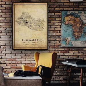 El Salvador Vintage Map Print El Salvador Map Central America Map Art El Salvador City Road Map Poster Vintage Gift Map