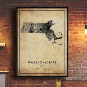 Massachusetts Vintage Map Print Massachusetts Map USA Map Art Massachusetts City Road Map Poster Vintage