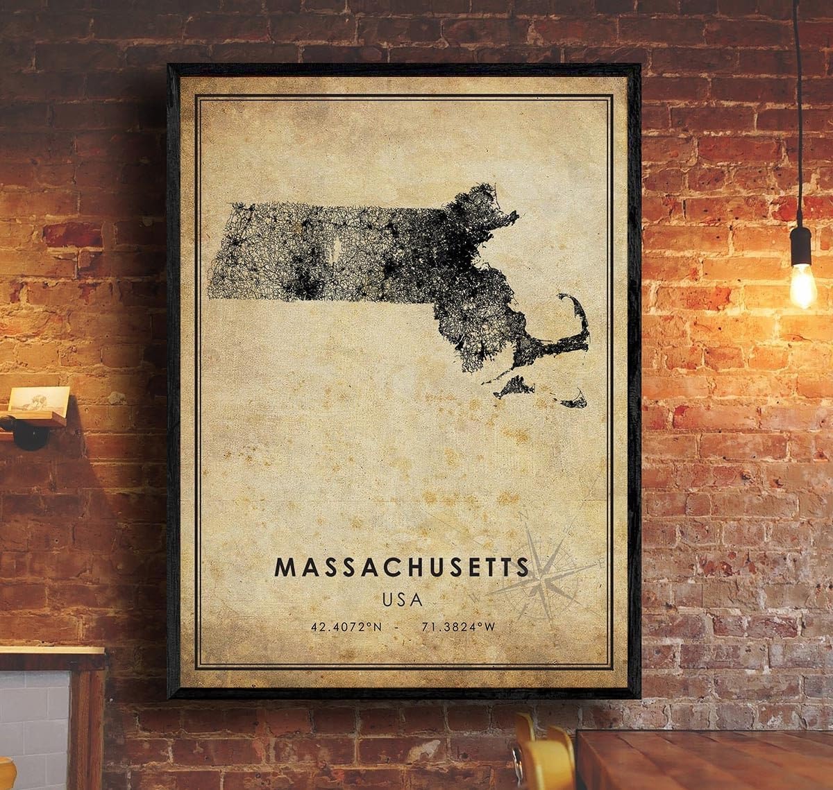 Massachusetts Vintage Map Print Massachusetts Map USA Map Art Massachusetts City Road Map Poster Vintage