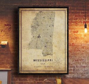 mississippi vintage map print mississippi map usa map art mississippi city road map poster vintage gift map