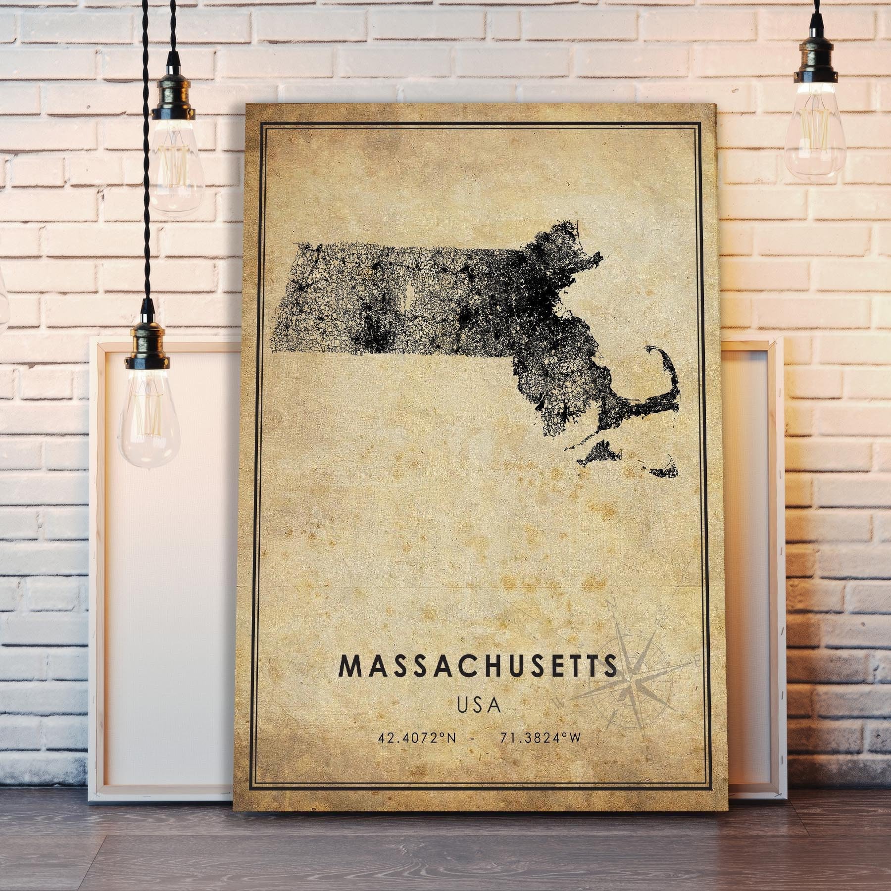 Massachusetts Vintage Map Print Massachusetts Map USA Map Art Massachusetts City Road Map Poster Vintage