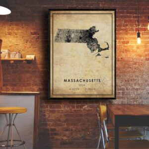 Massachusetts Vintage Map Print Massachusetts Map USA Map Art Massachusetts City Road Map Poster Vintage