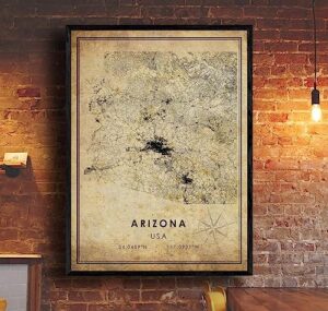 arizona map print arizona map usa map art arizona city road map poster vintage gift map