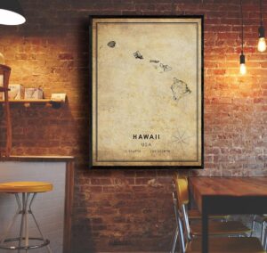 hawaii map print hawaii map usa map art hawaii city road map poster vintage gift map