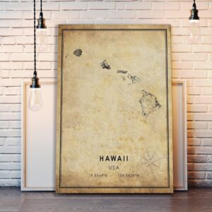 Hawaii Map Print Hawaii Map USA Map Art Hawaii City Road Map Poster Vintage Gift Map