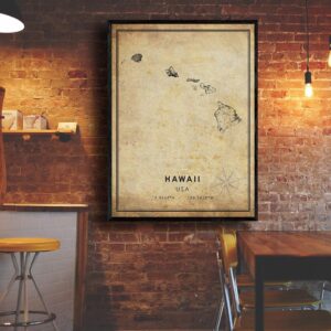 Hawaii Map Print Hawaii Map USA Map Art Hawaii City Road Map Poster Vintage Gift Map