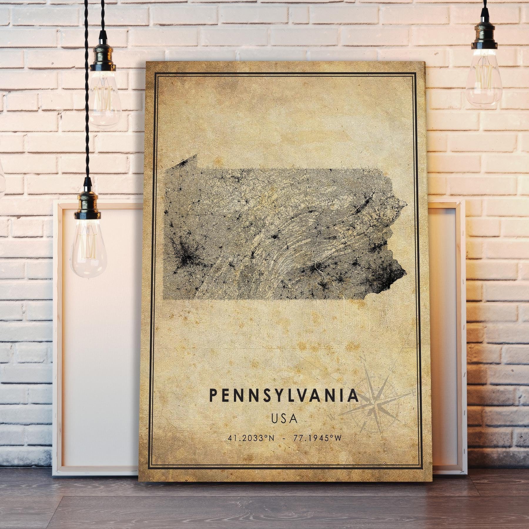 Pennsylvania Vintage Map Print Pennsylvania Map USA Map Art Pennsylvania City Road Map Poster Vintage Gift