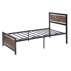 Lifeand Twin Size Platform Bed,Metal and Wood Bed Frame with Headboard and Footboard,No Box Spring Needed, Easy to Assemble(Black)