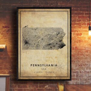 Pennsylvania Vintage Map Print Pennsylvania Map USA Map Art Pennsylvania City Road Map Poster Vintage Gift