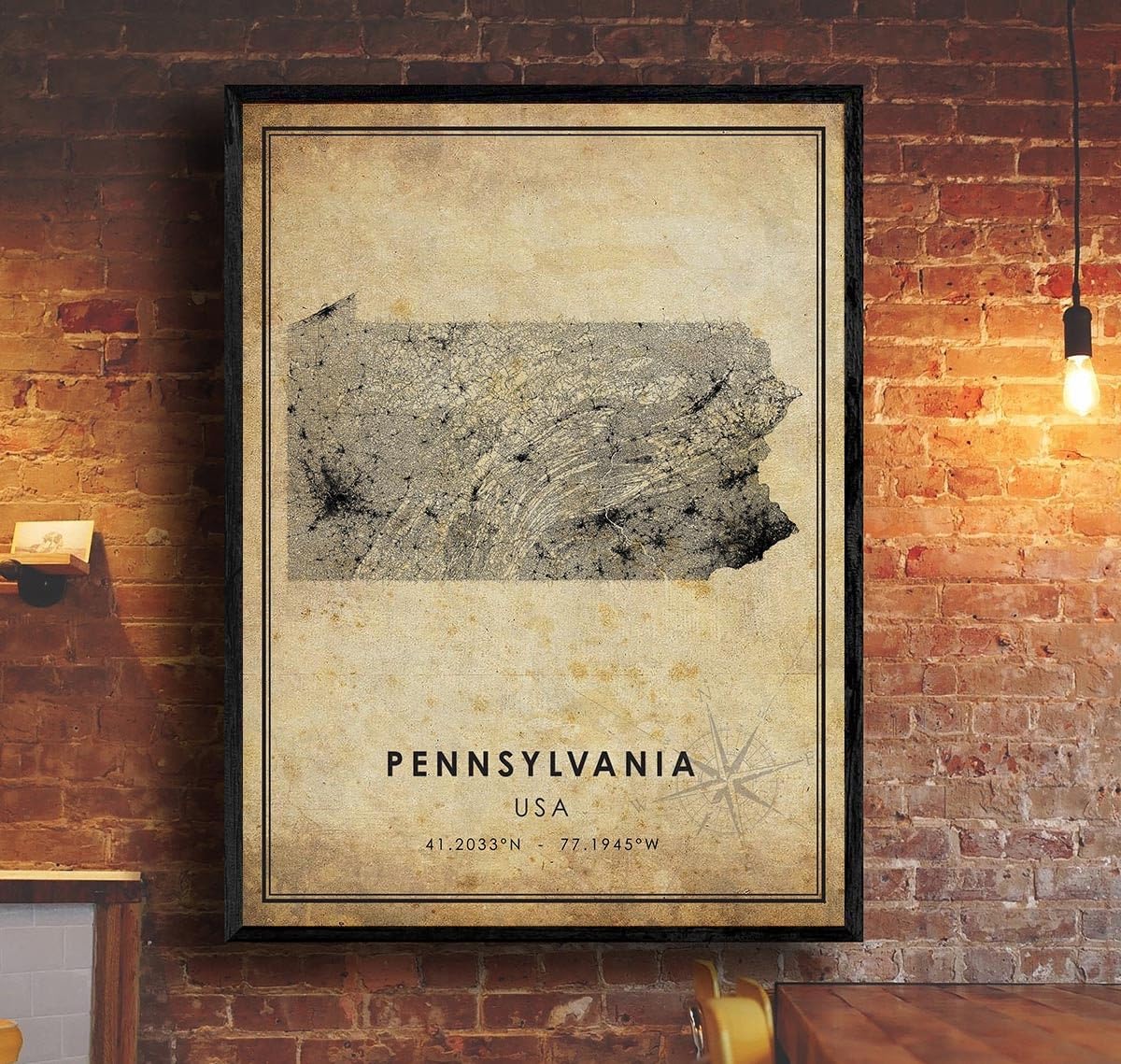 Pennsylvania Vintage Map Print Pennsylvania Map USA Map Art Pennsylvania City Road Map Poster Vintage Gift