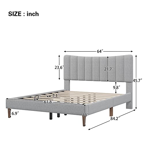 Prohon Upholstered Platform Bed, Queen Size Bed Frame and Headboard, Vertical Channel Tufted Bed, Bedframe for Kids/Teen/Adults, No Box Spring Needed,Wooden Slats Support, Gray