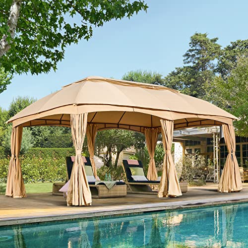 MELLCOM 12x20 Patio Gazebo, Double Soft-Roof Gazebo Tent with Curtains and Netting, Patio Canopy for Outdoor Event, Patio, Lawn & Garden, Beige