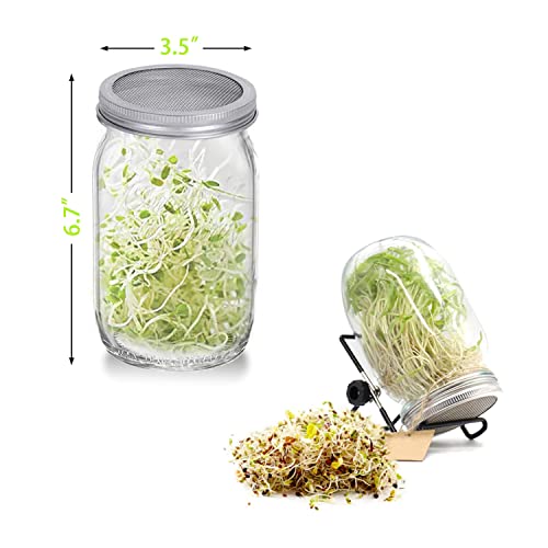 Complete Sprouting Jar Kit | 2 Wide Mouth Mason Jars with 316 Stainless Steel Sprout Lids | Blackout Sleeves, Tray, and Stand Included | Perfect for Broccoli, Alfalfa, and More