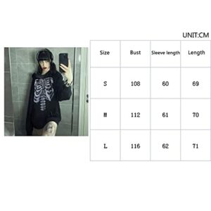 Yuemengxuan Womens Y2K Zipper Hoodie Long Sleeve Sweatshirt Harajuku Punk Grunge Tops Oversized Vintage Streetwear, Skeleton Black, Small