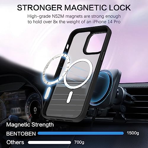 BENTOBEN Magnetic for iPhone 14 Pro Case [Compatible with Magsafe] Translucent Matte 14 Pro Phone Case Slim Thin Shockproof Women Men Girls Boys Protective Cover Cases for iPhone14 Pro 6.1", Black