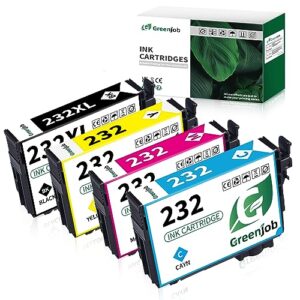 greenjob 232xl remanufactured ink cartridges replacement for epson 232xl ink cartridges combo pack 232 xl t232 t232xl to use with expression home xp-4200 xp-4205 workforce wf-2930 wf-2950 (4 pack)