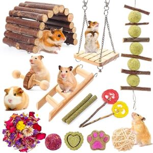 dampet hamster toys,12 pack guinea pig chew toys and accessories for hamster cage,natural wooden guinea pig hideout and timothy stick apple wood for hamster,guinea pig,rats,chinchilla,gerbils,mice