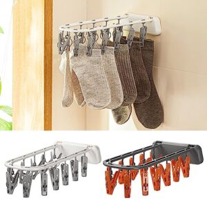 Clothes Drying Rack Multiple Clips Foldable Wall-Mounted Strong Load Bearing Windproof Hanger Drying Clip Household Supplies Valentine's Day/Mother's Day/Christmas/Birthday Gifts (White)