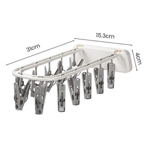 Clothes Drying Rack Multiple Clips Foldable Wall-Mounted Strong Load Bearing Windproof Hanger Drying Clip Household Supplies Valentine's Day/Mother's Day/Christmas/Birthday Gifts (White)