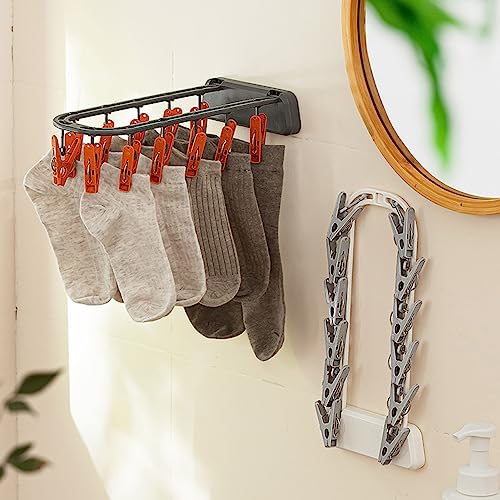 Clothes Drying Rack Multiple Clips Foldable Wall-Mounted Strong Load Bearing Windproof Hanger Drying Clip Household Supplies Valentine's Day/Mother's Day/Christmas/Birthday Gifts (White)