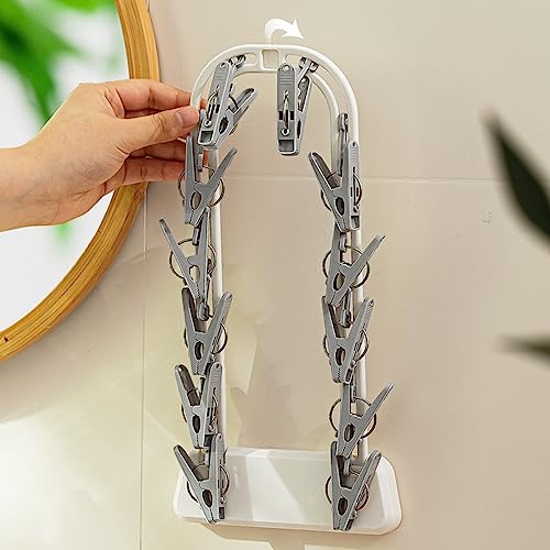 Clothes Drying Rack Multiple Clips Foldable Wall-Mounted Strong Load Bearing Windproof Hanger Drying Clip Household Supplies Valentine's Day/Mother's Day/Christmas/Birthday Gifts (White)