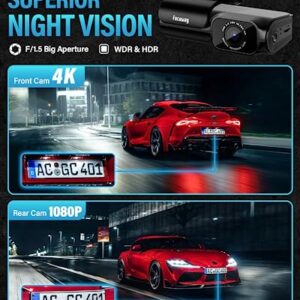 Dash Cam Front and Rear 4K, Built-in 5GHz WiFi GPS Speed, Voice Control, Free 64GB SD Card, Dual Dash Camera for Cars, Superb Night Vision, Super-Capacitor, 24Hrs Parking Monitor, WDR, Type C