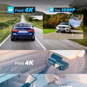 Dash Cam Front and Rear 4K, Built-in 5GHz WiFi GPS Speed, Voice Control, Free 64GB SD Card, Dual Dash Camera for Cars, Superb Night Vision, Super-Capacitor, 24Hrs Parking Monitor, WDR, Type C
