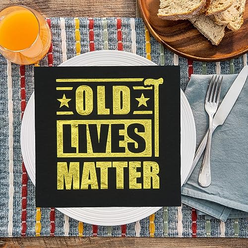 Old Lives Matter Napkins, Funny Birthday Napkins for Men Women, 30th 40th 50th 60th 70th 80th Birthday Decorations for Him Her, Birthday and Retirement Party Supplies (5 x 5 In, Gold Foil, 30-Pack)