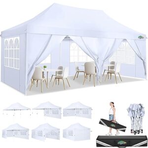 cobizi 10x20ft pop up canopy tent with 6 removable sidewalls, easy up commercial canopy, waterproof and uv50+ gazebo with portable bag, adjustable leg heights,party tents for parties