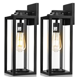 filiyano 16inch large outdoor wall lights - 2 packs modern black exterior light fixture with clear glass shade, waterproof porch lighting for house, farmhouse sconces lantern for front door, garage
