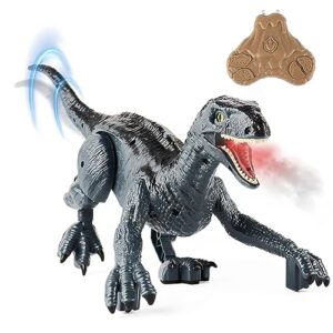 teensmagic remote control dinosaur toy for kids 6-12 - jurassic velociraptor rc robot with light & roaring sound, educational birthday gift for boys & girls