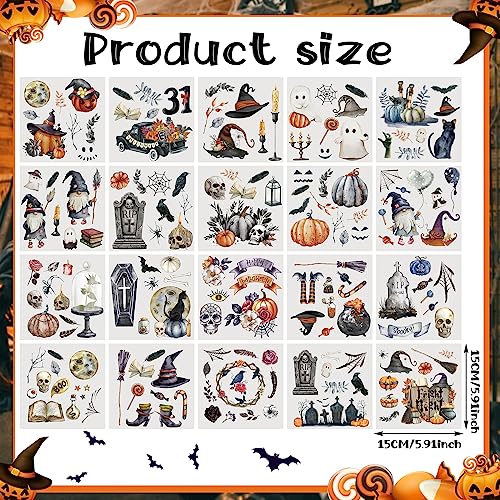 Honoson 20 Sheets Halloween Rub on Transfers for Crafts and Furniture Vintage Pumpkin Skull Ghost Rub on Transfers Stickers Black Halloween Rub on Decals for Wood DIY Paper Home Decor, 5.9 x 5.9 Inch